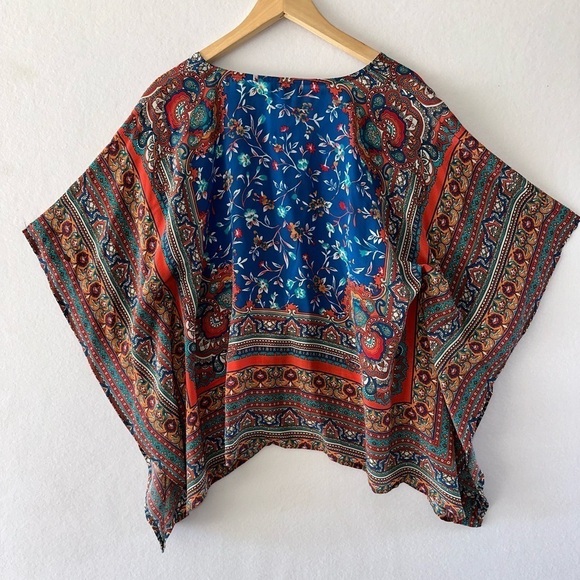 Tolani Briyana Silk Kimono Poncho Style Pullover Top Size Large - Picture 3 of 5
